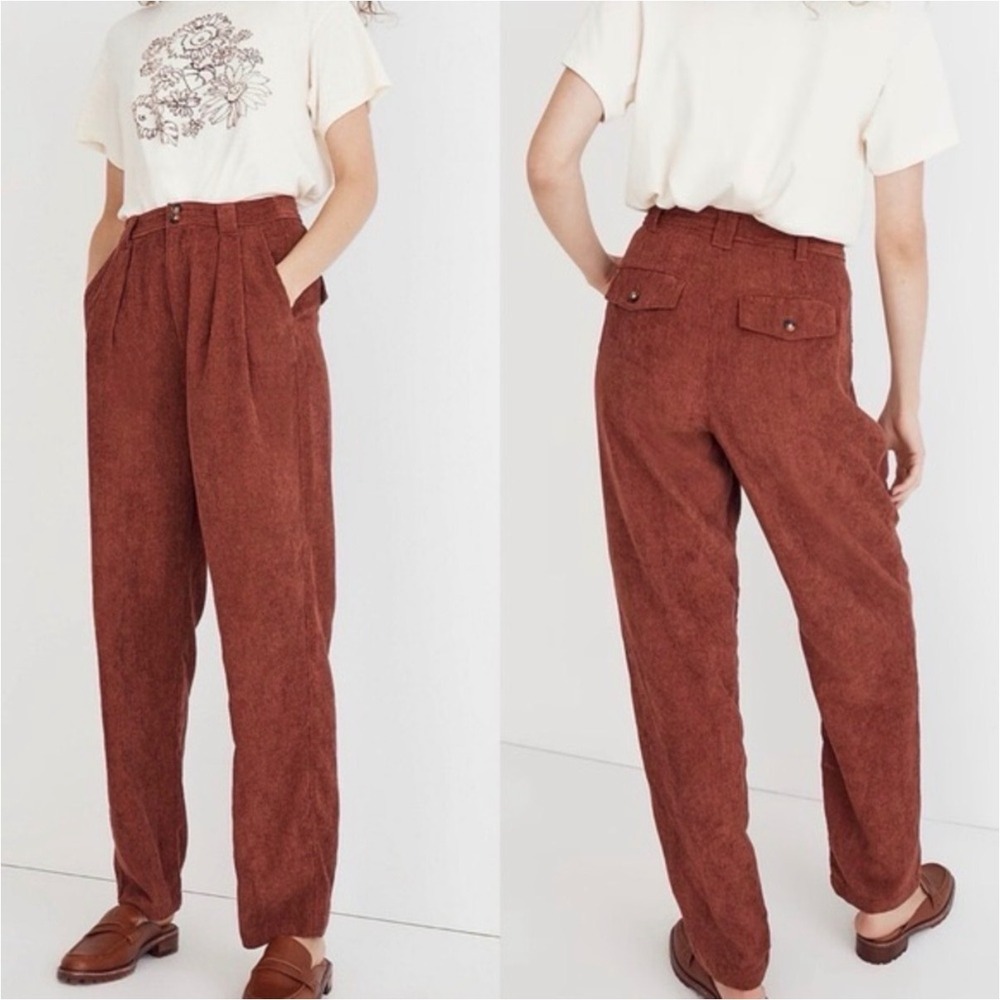 Madewell Corduroy High Rise Tapered Pants Dusty Redwood Pleated Size‎ 0